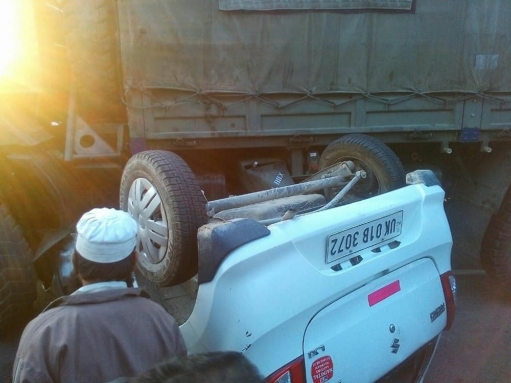 horrible photos of accident by army truck and car in haldwani