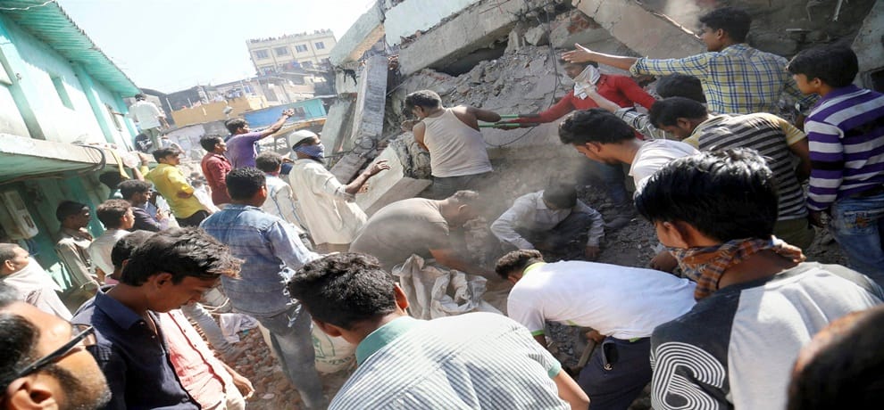 Rescue work is underway after a four-storey building collapse in Bhiwandi