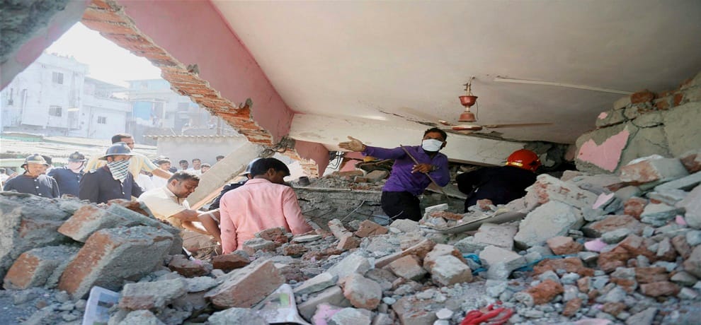 Rescue work is underway after a four-storey building collapse in Bhiwandi