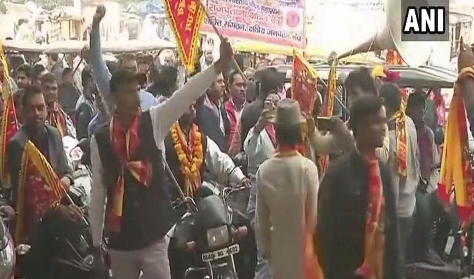Rajput community members hold protest against the movie Padmavati in Delhi's Nangloi
