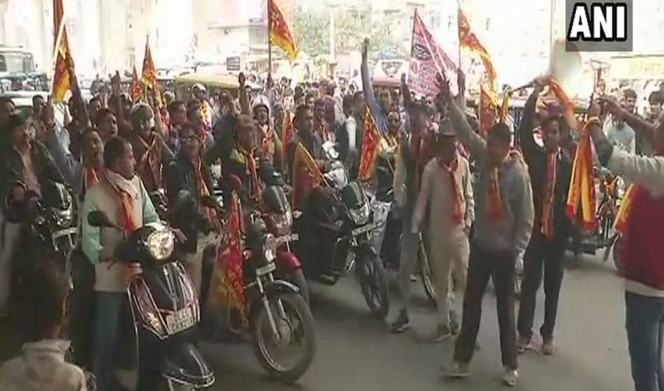 Rajput community members hold protest against the movie Padmavati in Delhi's Nangloi