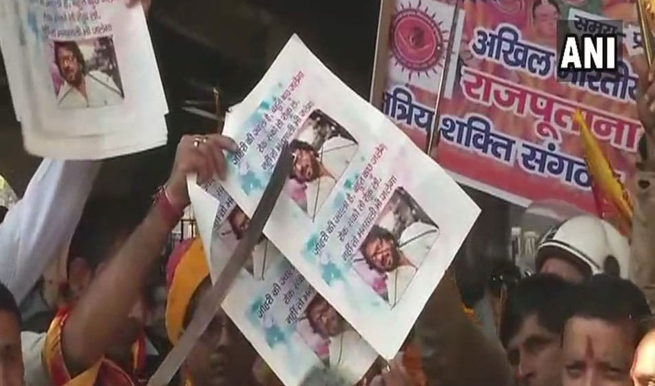 Rajput community members hold protest against the movie Padmavati in Delhi's Nangloi