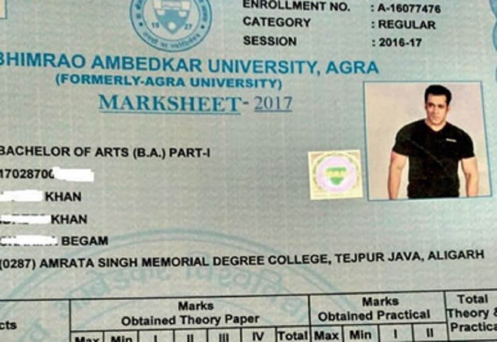 Salman Khan score 35 per cent in BA marksheet photo goes viral