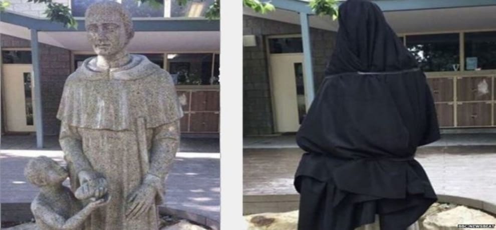 Adelaide Catholic school has covered up statue after its image went viral