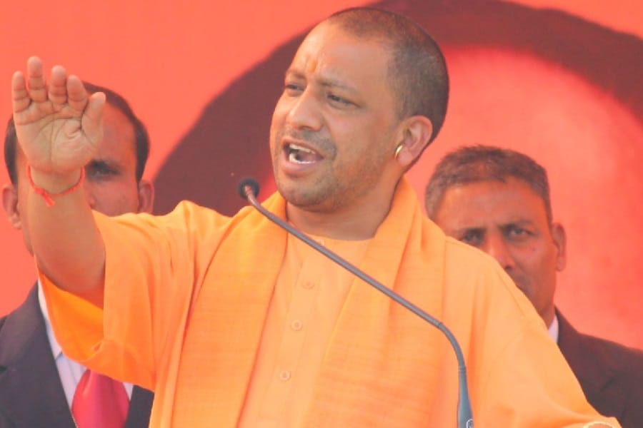 Cm yogi addresses a party meeting in Barabanki