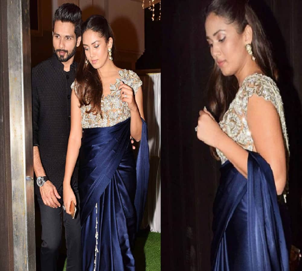 shahid kapoor wife mira rajput blue satin saree impress fans heart