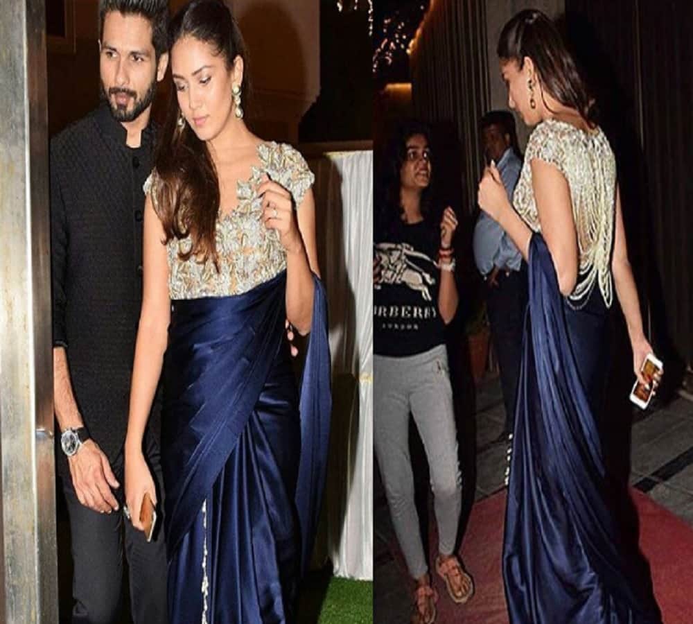 shahid kapoor wife mira rajput blue satin saree impress fans heart