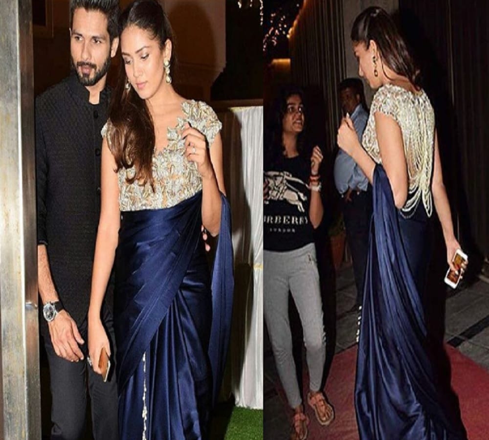 shahid kapoor wife mira rajput blue satin saree impress fans heart