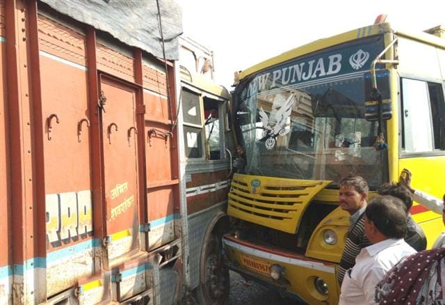 Many injured after collision in bus-truck