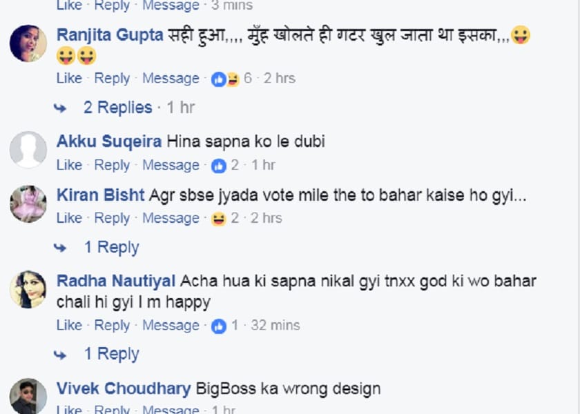 Fans reactions of Sapna Choudhary eviction from Bigg Boss 11