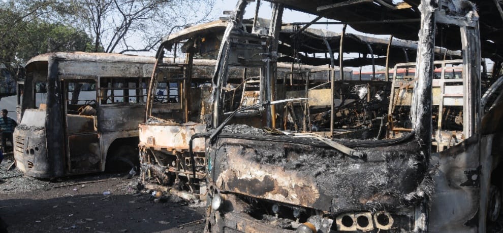 six buses in parking area burnt in timarpur