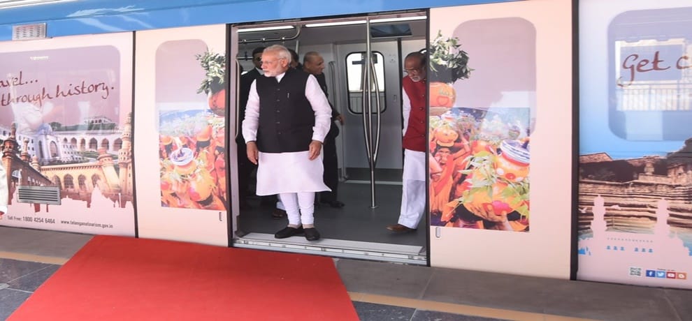PM narendra modi at the inauguration of Hyderabad Metro 