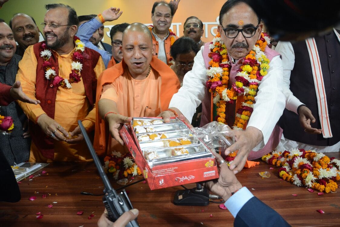 celebration of election victory in lucknow city