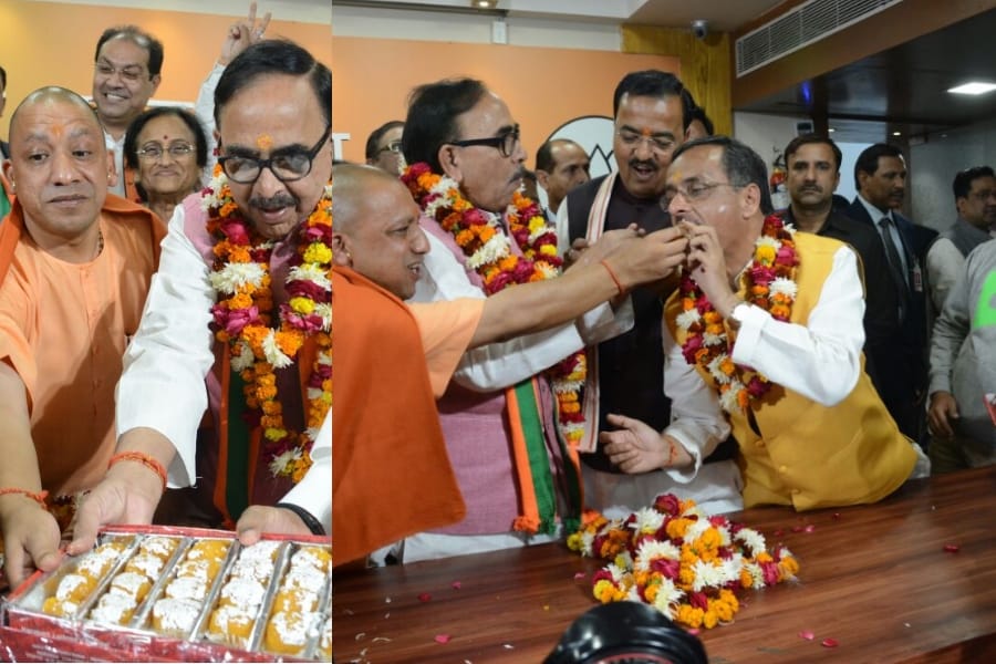 yogi adityanath and BJP celebrate win in nagar nikay election 2017.