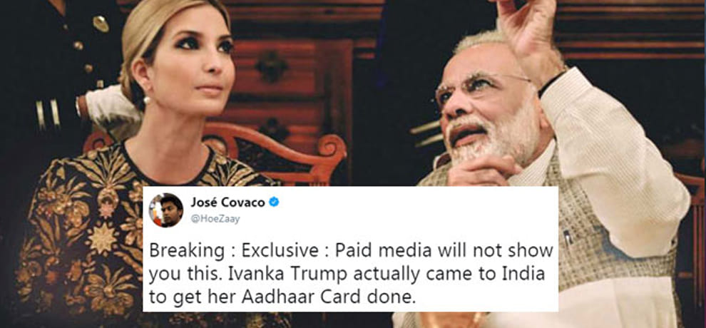 comedian tweeted ivanka was in india for Aadhaar card then UIDAI gives response