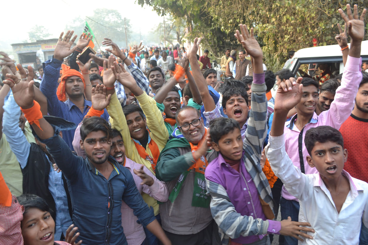 two places BJP, two seats SP, three independents won  Supporters celebrate.
