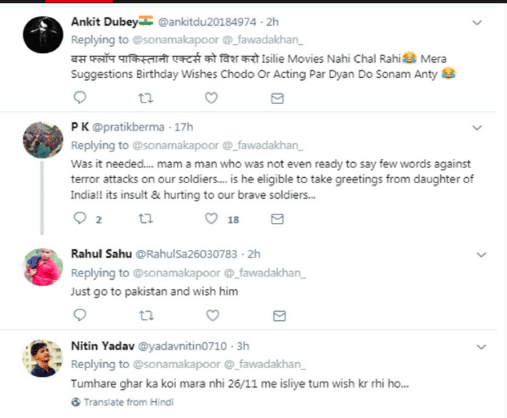 sonam kapoor trolled on twitter for birthday wish to fawad khan