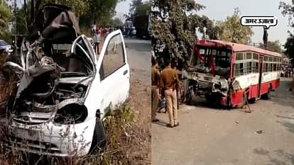  collision between bus and car in Sonbhadra