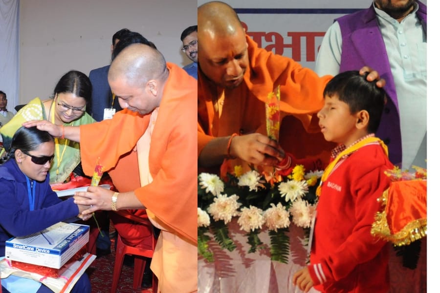 Yogi adityanath meets to disables in Lucknow.