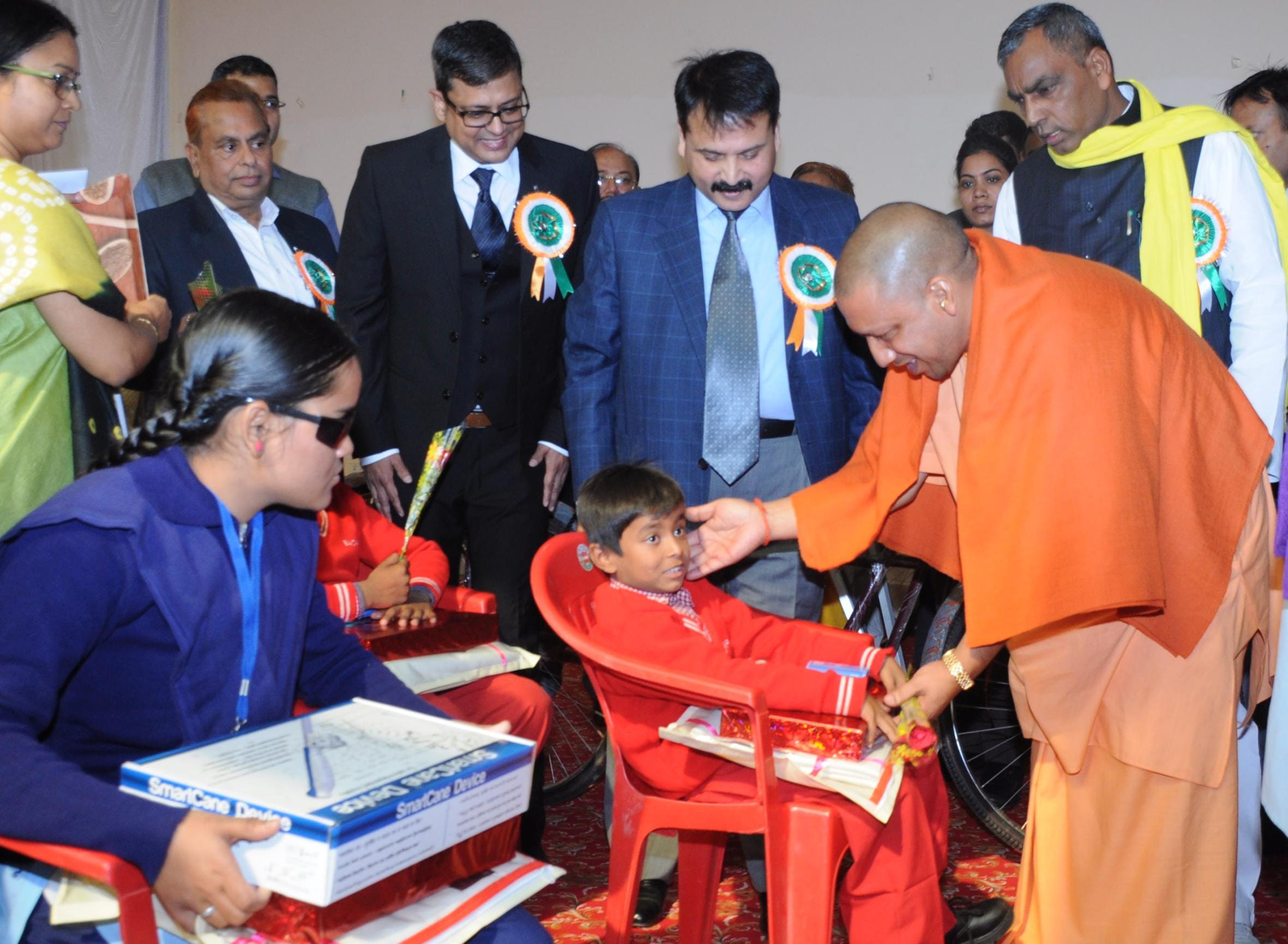 Yogi adityanath meets to disables in Lucknow.
