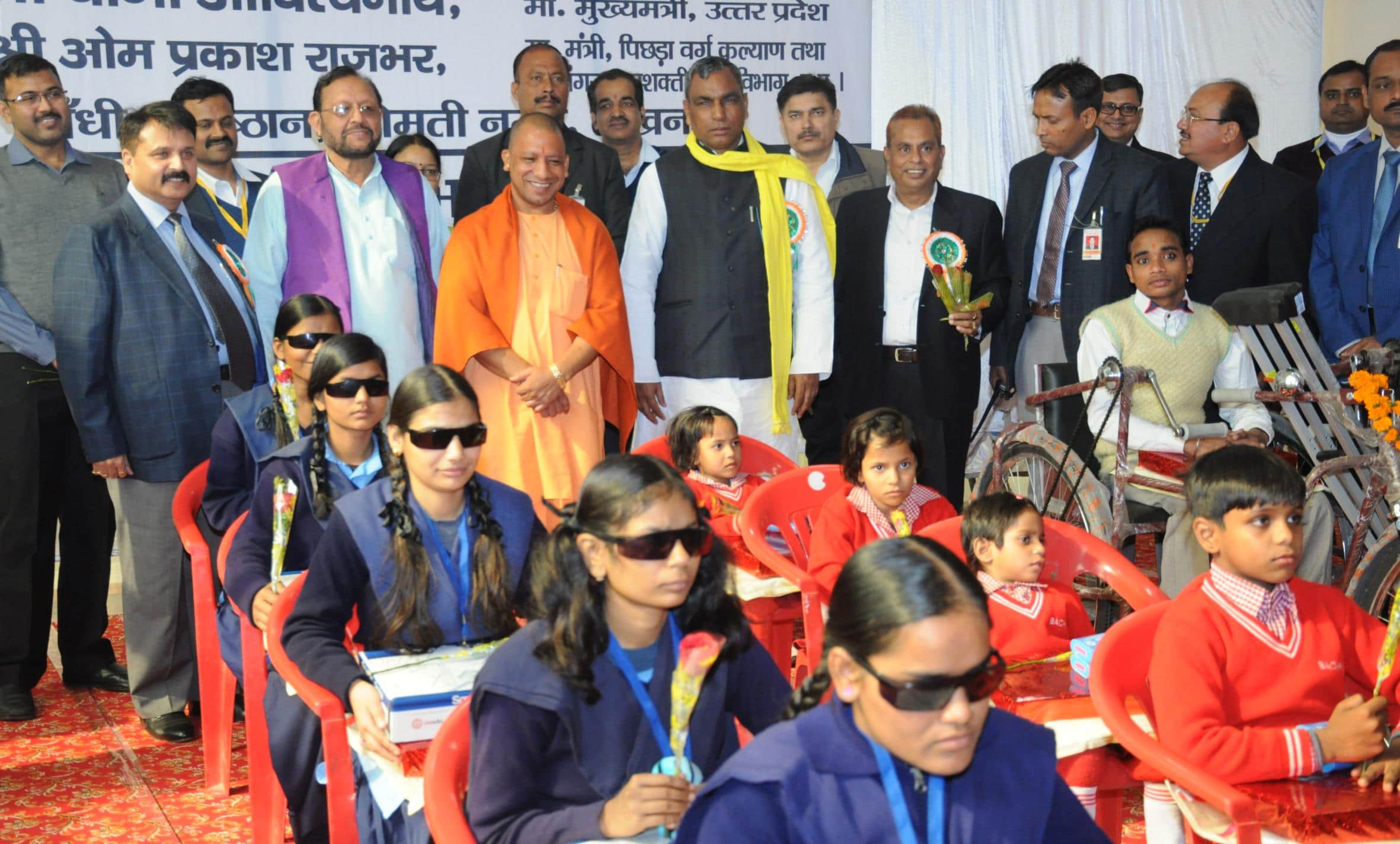 Yogi adityanath meets to disables in Lucknow.