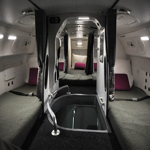 tiny rest areas where air hostesses and cabin crew get to rest during a long flight