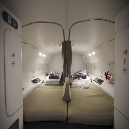 tiny rest areas where air hostesses and cabin crew get to rest during a long flight
