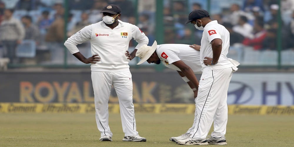 smog effect at Kotla Test: suranga Lakmal vomits on field