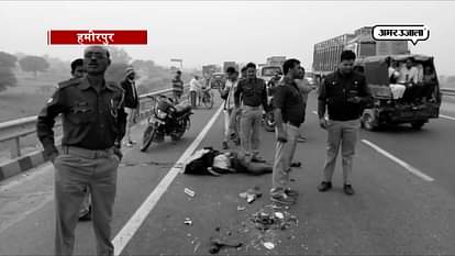 Truck crushed the bike driver In Hamirpur.