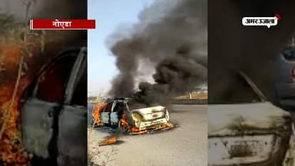 Driver makes a narrow escape and car catches fire 