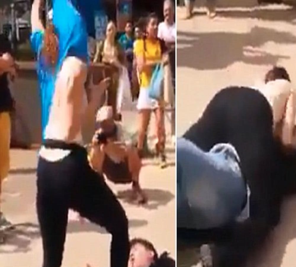 After teasing incident Woman rubs breasts on mans face in street