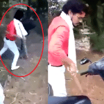 कुदाल लेकर जाते हुए, वार करते हुए (इनसेट)