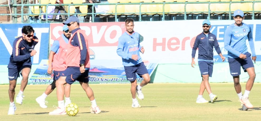 indian and sri lankan cricket team practice at dharamshala stadium