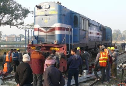 Passenger train engine derailed in azamgarh