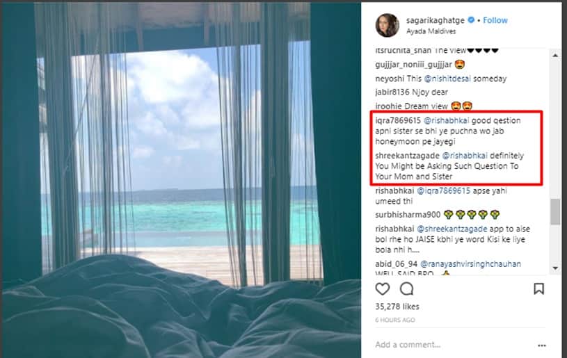 zaheer khan wife sagarika ghatge shares honeymoon picture, users ask private question