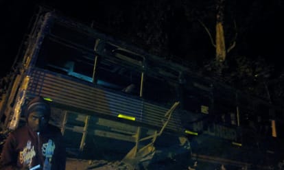 A bus falls in pit in gonda.