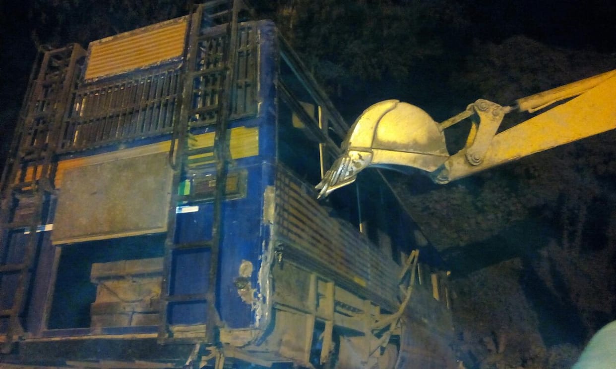 A bus falls in pit in gonda.