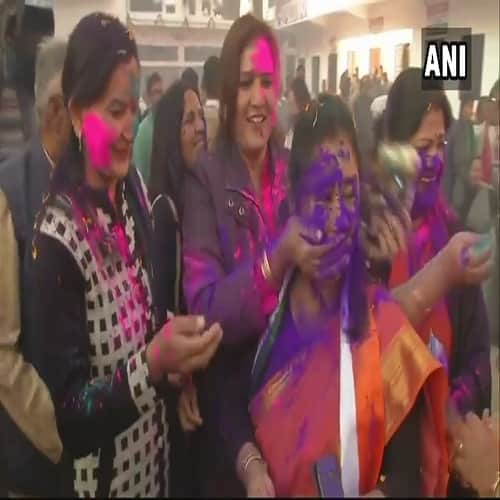 After Rahul Gandhi has been elected Congress president Celebration outside Congress
