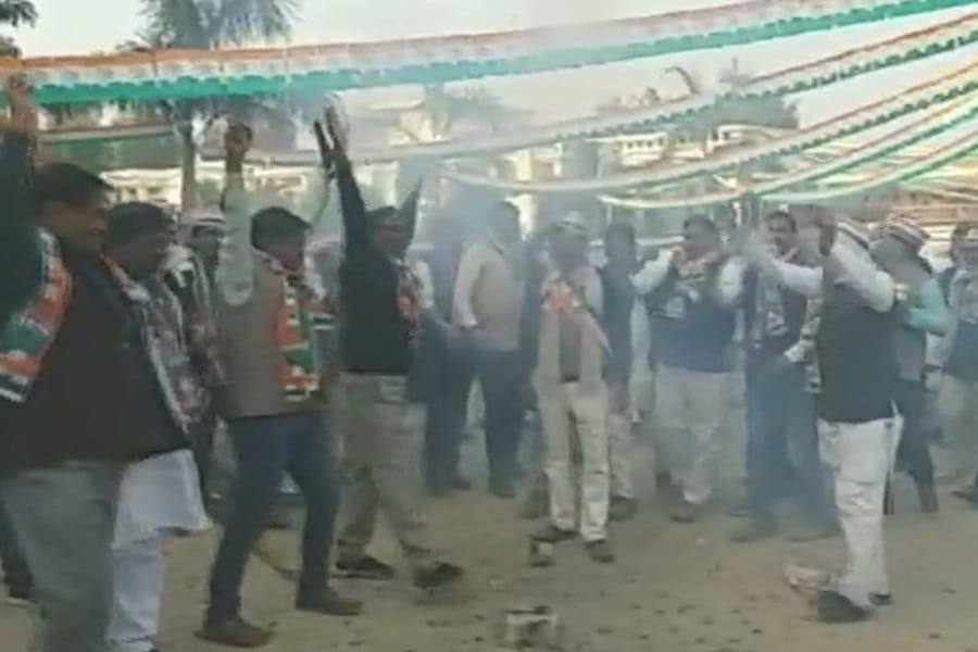  congress workers celebrate after rahul gahdhi elected as   party president.