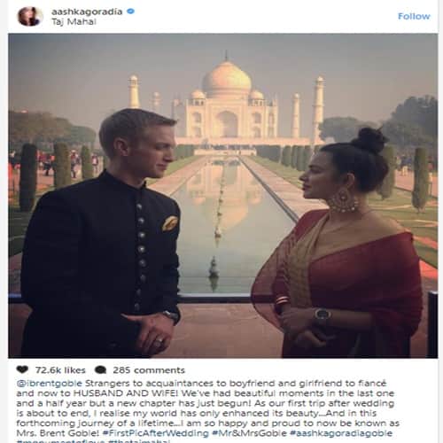 Aashka Goradia and Brent Goble Shared their first Picture after Wedding From The Taj Mahal