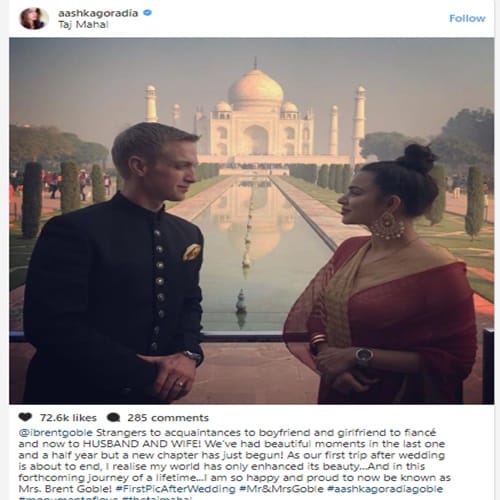 Aashka Goradia and Brent Goble Shared their first Picture after Wedding From The Taj Mahal