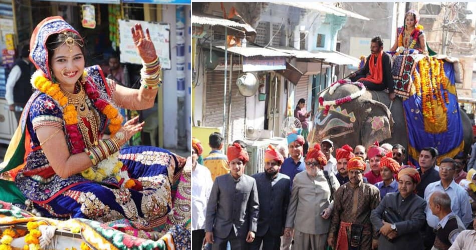 unique marriage, bride departure on elephant