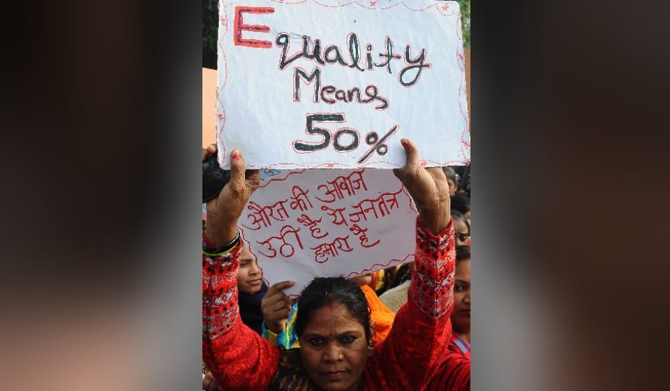 protest under the banner of national alliance for women for reservations