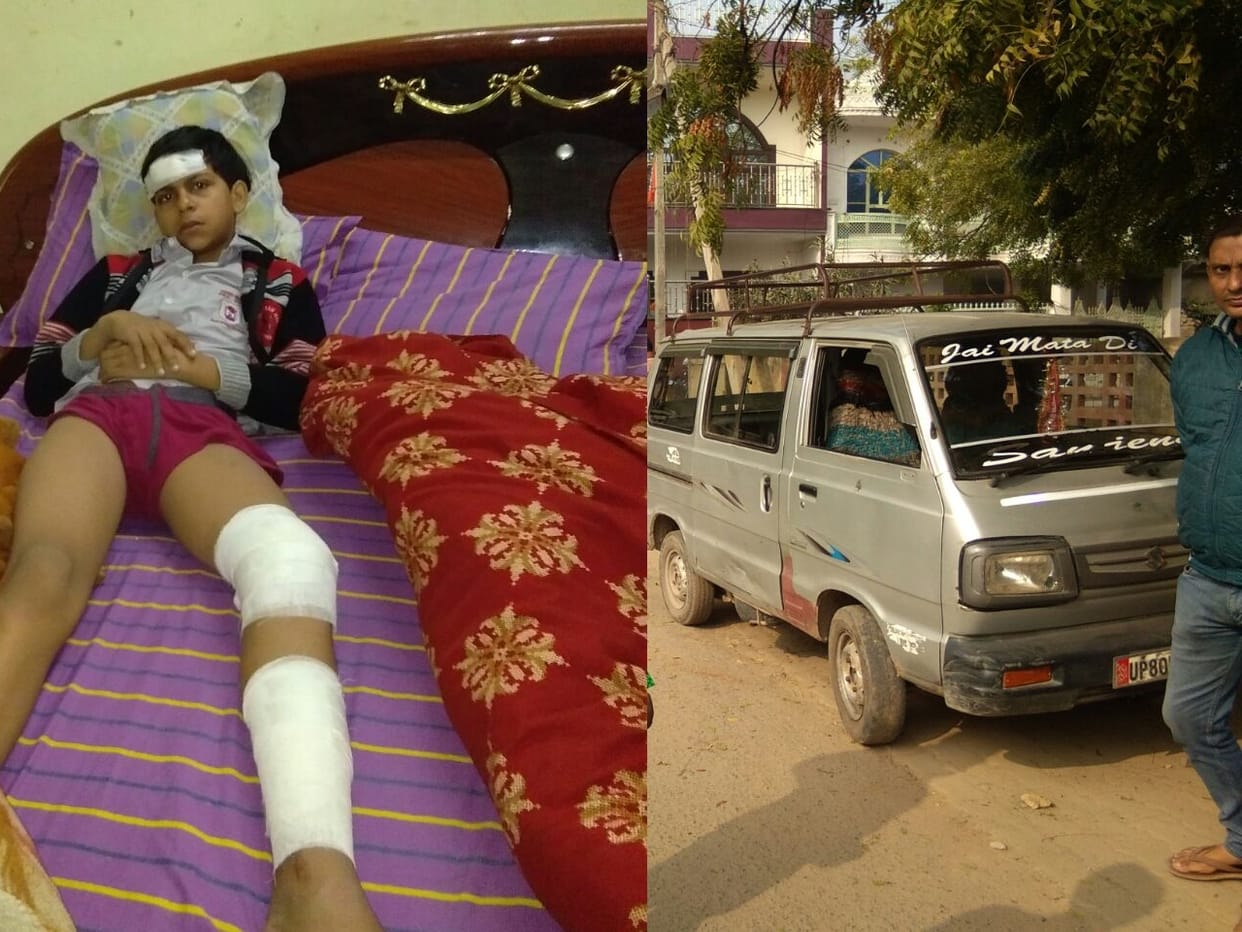 school bus collied with auto in agra three student injured
