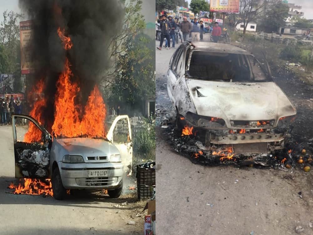car caught fire during going to attend marriage in dehradun