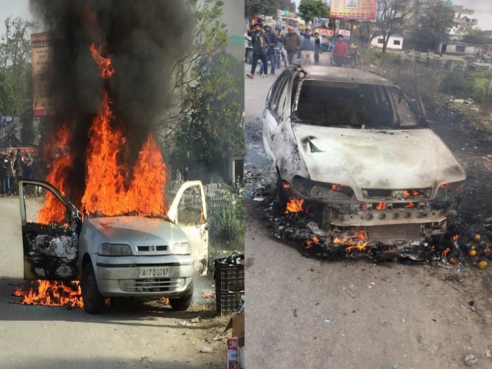 car caught fire during going to attend marriage in dehradun
