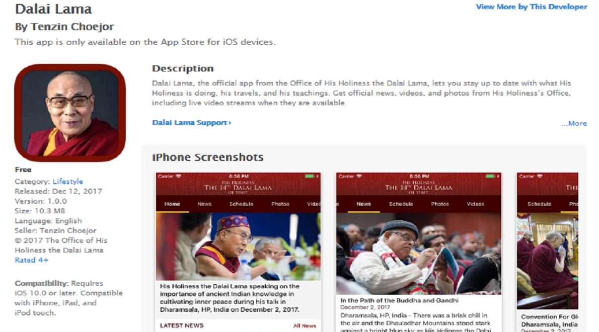 Tibetan spiritual leader Dalai Lama Launches iOS App