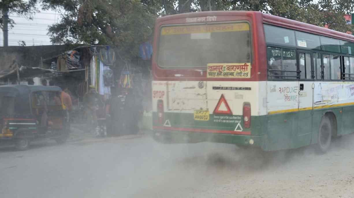 varanasi officers travelling from pollution monitoring vehicle
