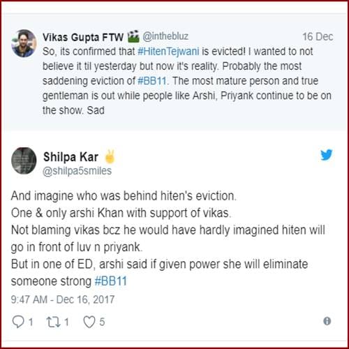 Bigg Boss 11: Hiten Tejwani eliminated this week and fans are disappointed