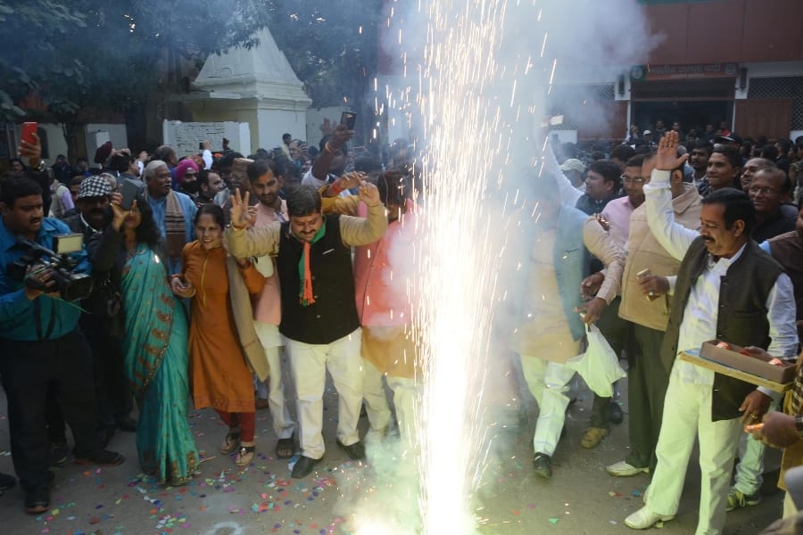 Celebrating BJP's victory in Gujarat, Himachal Pradesh